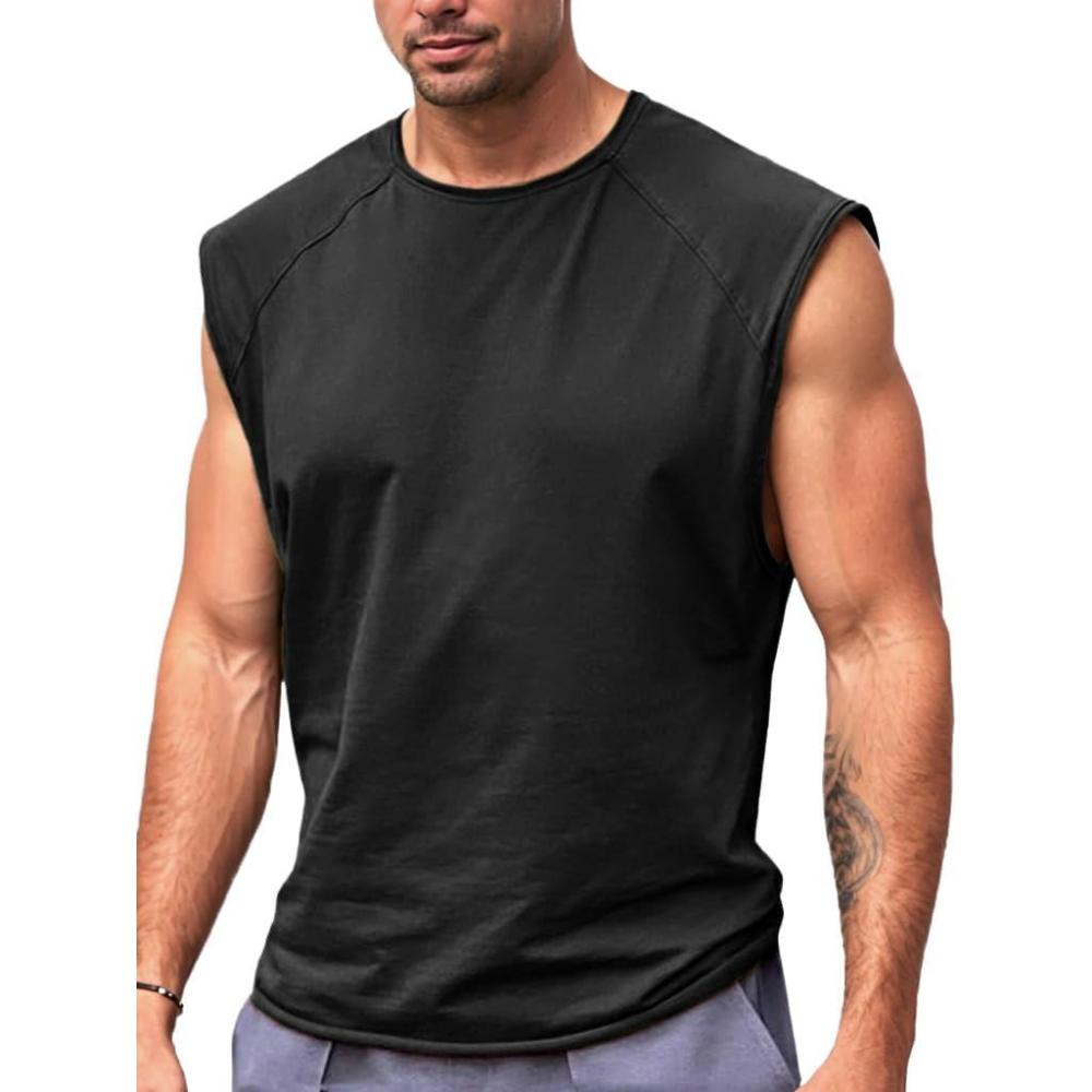 imageRuncati Mens Sleeveless Tank Tops Workout Cut Off Shirt Athletic Muscle Gym T ShirtsBlack