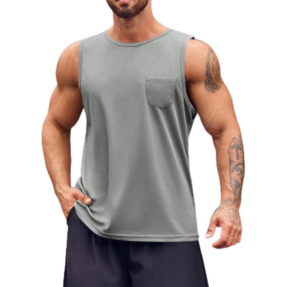 imageRuncati Mens Sleeveless Workout Tank Tops Athletic Muscle Gym T Shirts with PocketsGrey