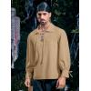Mens Medieval Pirate Shirt Viking Renaissance Lace up Mercenary Halloween Scottish Jacobite Ghillie Tops(Khaki)