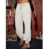 Runcati Mens Banded Ankle Pants Medieval Renaissance Viking Pirate Lace Up Halloween Cotton Gothic Costume Trousers(Beige)