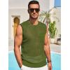 Runcati Mens Crochet Tank Tops See Through Knitted Sleeveless T-Shirts Muscle Summer Beach Hippie Shirts with Pocket(Army Green)