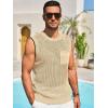 Runcati Mens Crochet Tank Tops See Through Knitted Sleeveless T-Shirts Muscle Summer Beach Hippie Shirts with Pocket(Beige)