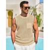 Runcati Mens Crochet Tank Tops See Through Knitted Sleeveless T-Shirts Muscle Summer Beach Hippie Shirts with Pocket(Beige)