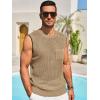 Runcati Mens Crochet Tank Tops See Through Knitted Sleeveless T-Shirts Muscle Summer Beach Hippie Shirts with Pocket(Light Khaki)
