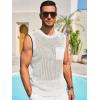 Runcati Mens Crochet Tank Tops See Through Knitted Sleeveless T-Shirts Muscle Summer Beach Hippie Shirts with Pocket(White)