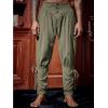 Runcati Mens Medieval Ankle Pants Renaissance Viking Pirate Lace Up Tapered Halloween Linen Costume Trousers(Army Green)
