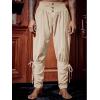 Runcati Mens Medieval Ankle Pants Renaissance Viking Pirate Lace Up Tapered Halloween Linen Costume Trousers(Beige)