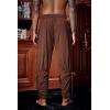 Runcati Mens Medieval Ankle Pants Renaissance Viking Pirate Lace Up Tapered Halloween Linen Costume Trousers(Coffee)