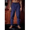 Runcati Mens Medieval Ankle Pants Renaissance Viking Pirate Lace Up Tapered Halloween Linen Costume Trousers(Navy)