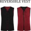 Runcati Mens Medieval Renaissance Vest Pirate Gothic Halloween Costume Suede Lace Up Reversible Waistcoat(Black)