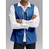 Runcati Mens Medieval Renaissance Vest Pirate Gothic Halloween Costume Suede Lace Up Reversible Waistcoat(Blue)