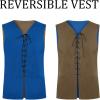 Runcati Mens Medieval Renaissance Vest Pirate Gothic Halloween Costume Suede Lace Up Reversible Waistcoat(Blue)