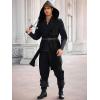 Runcati Mens Renaissance Costume Hooded Surcoat Medieval Knight Sleeveless Tunic Tops Tabard Viking Holloween Cloak(Black)
