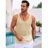 Runcati Mens Sleeveless Tank Tops Knitted Crochet See Through Hollow Out T-Shirts Muscle Summer Beach Hippie Shirts(Beige)