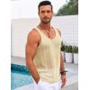 Runcati Mens Sleeveless Tank Tops Knitted Crochet See Through Hollow Out T-Shirts Muscle Summer Beach Hippie Shirts(Beige)