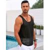 Runcati Mens Sleeveless Tank Tops Knitted Crochet See Through Hollow Out T-Shirts Muscle Summer Beach Hippie Shirts(Black)