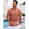 Runcati Mens Sleeveless Tank Tops Knitted Crochet See Through Hollow Out T-Shirts Muscle Summer Beach Hippie Shirts(Coral)
