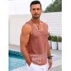 Runcati Mens Sleeveless Tank Tops Knitted Crochet See Through Hollow Out T-Shirts Muscle Summer Beach Hippie Shirts(Coral)
