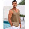 Runcati Mens Sleeveless Tank Tops Knitted Crochet See Through Hollow Out T-Shirts Muscle Summer Beach Hippie Shirts(Dark Khahi)