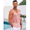 Runcati Mens Sleeveless Tank Tops Knitted Crochet See Through Hollow Out T-Shirts Muscle Summer Beach Hippie Shirts(Pink)