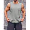 Runcati Mens Sleeveless Workout Tank Tops Athletic Muscle Gym T Shirts with Pockets(Grey)