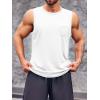 Runcati Mens Sleeveless Workout Tank Tops Athletic Muscle Gym T Shirts with Pockets(White)