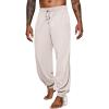 Runcati Mens Banded Ankle Pants Medieval Renaissance Viking Pirate Lace Up Halloween Cotton Gothic Costume Trousers(Beige)