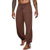 Runcati Mens Banded Ankle Pants Medieval Renaissance Viking Pirate Lace Up Halloween Cotton Gothic Costume Trousers(Brown)