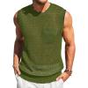 Runcati Mens Crochet Tank Tops See Through Knitted Sleeveless T-Shirts Muscle Summer Beach Hippie Shirts with Pocket(Army Green)