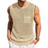 Runcati Mens Crochet Tank Tops See Through Knitted Sleeveless T-Shirts Muscle Summer Beach Hippie Shirts with Pocket(Beige)