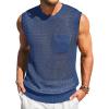 Runcati Mens Crochet Tank Tops See Through Knitted Sleeveless T-Shirts Muscle Summer Beach Hippie Shirts with Pocket(Blue)