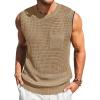 Runcati Mens Crochet Tank Tops See Through Knitted Sleeveless T-Shirts Muscle Summer Beach Hippie Shirts with Pocket(Light Khaki)