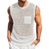 Runcati Mens Crochet Tank Tops See Through Knitted Sleeveless T-Shirts Muscle Summer Beach Hippie Shirts with Pocket(White)