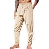 Runcati Mens Medieval Ankle Pants Renaissance Viking Pirate Lace Up Tapered Halloween Linen Costume Trousers(Beige)