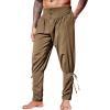 Runcati Mens Medieval Ankle Pants Renaissance Viking Pirate Lace Up Tapered Halloween Linen Costume Trousers(Brown)