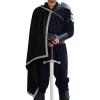 Runcati Mens Renaissance Shawl Half Shoulder Cape Medieval Samurai Cloak LARP Warrior Ren Faire Halloween Costume(Black)