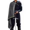 Runcati Mens Renaissance Shawl Half Shoulder Cape Medieval Samurai Cloak LARP Warrior Ren Faire Halloween Costume(Dark Grey)