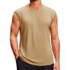 Runcati Men’s Sleeveless Tank Tops Crewneck Casual Workout Gym Cut Off Muscle Fit T Shirt(Khaki)