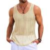 Runcati Mens Sleeveless Tank Tops Knitted Crochet See Through Hollow Out T-Shirts Muscle Summer Beach Hippie Shirts(Beige)