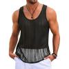 Runcati Mens Sleeveless Tank Tops Knitted Crochet See Through Hollow Out T-Shirts Muscle Summer Beach Hippie Shirts(Black)