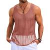 Runcati Mens Sleeveless Tank Tops Knitted Crochet See Through Hollow Out T-Shirts Muscle Summer Beach Hippie Shirts(Coral)