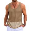 Runcati Mens Sleeveless Tank Tops Knitted Crochet See Through Hollow Out T-Shirts Muscle Summer Beach Hippie Shirts(Dark Khahi)