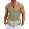 Runcati Mens Sleeveless Tank Tops Knitted Crochet See Through Hollow Out T-Shirts Muscle Summer Beach Hippie Shirts(Mint)