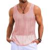 Runcati Mens Sleeveless Tank Tops Knitted Crochet See Through Hollow Out T-Shirts Muscle Summer Beach Hippie Shirts(Pink)