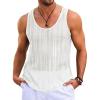 Runcati Mens Sleeveless Tank Tops Knitted Crochet See Through Hollow Out T-Shirts Muscle Summer Beach Hippie Shirts(White)