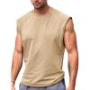 Runcati Mens Sleeveless Tank Tops Workout Cut Off Shirt Athletic Muscle Gym T Shirts(Khaki)