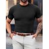 Mens Casual Slim Fit Basic Tops Short Sleeve Shirt Turtleneck T Shirts Rib Knitted Stretch Pullover Sweater(01 Black)