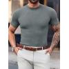Mens Casual Slim Fit Basic Tops Short Sleeve Shirt Turtleneck T Shirts Rib Knitted Stretch Pullover Sweater(01 Gray)