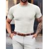 Mens Casual Slim Fit Basic Tops Short Sleeve Shirt Turtleneck T Shirts Rib Knitted Stretch Pullover Sweater(01 White)