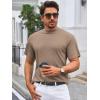 Mens Mock Turtleneck T Shirts Short Sleeve Cotton Basic Undershirt Relaxed Fit Lightweight Solid Pullover Tops(Khaki)